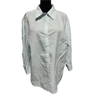 Jones New York Signature woman’s 2XL Light‎ Blue Check Long Sleeve Button-Up